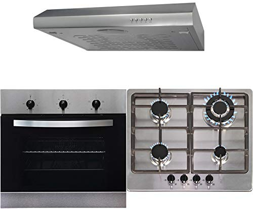 SIA 60cm Stainless Steel Electric Fan Oven, 4 Burner Gas Hob & Visor Cooker Hood