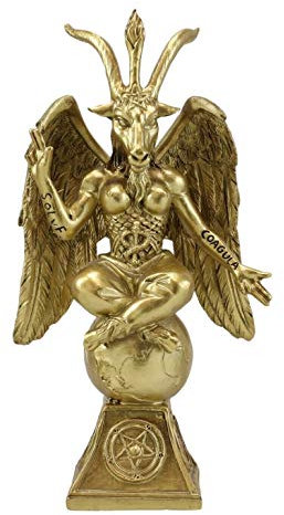 Ebros Gift Sabbatic Goat Idol Baphomet Resin Statue Okkultische Illuminati Der gehörnte Gott Ziege von Mendes Altar Skulptur Figur (16,5 cm hoch, Goldpatina)