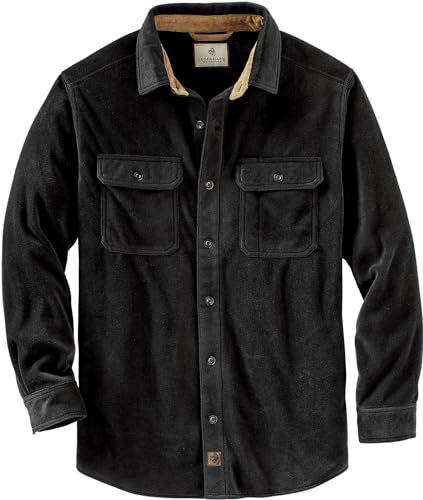 Legendary Whitetails Men's Tall Size Navigator Fleece Button Up Shirt, Black, Large Tall