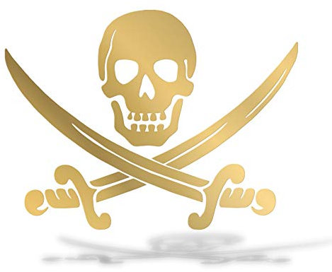 ERREINGE STICKER PRESPAZIATO ORO 12cm - Calico Jack Pirata Pirate Teschio Skull - Adesivo Decal Decalcomania Vinile Murale Laptop Auto Moto Casco Camper