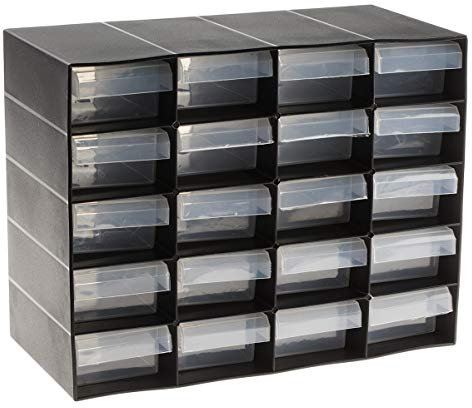 RS PRO Polypropylen Schubladeneinheit, Kleinteilemagazin Schwarz, 20 Einschübe, 210mm x 270mm x 130mm
