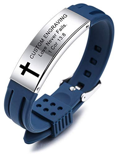 MeMeDIY Inspirational Quote Kreuz Armbänder Glauben Christian Bible Zubehör Vers Silikon ID Armband Religiös für Männer Frauen Jungen Mädchen Edelstahl Gummi Einstellbar (Philipper 4:13)