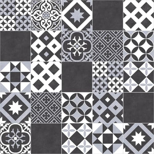 VINYL FLOORING UK Black White Designer Effect Slip Resistant Vinyl Flooring Roll For Living Room Dining Room 2.8mm Thick Cushion Backed Waterproof Lino Flooring-3m(9'9) X 2m(6'6)-6m²