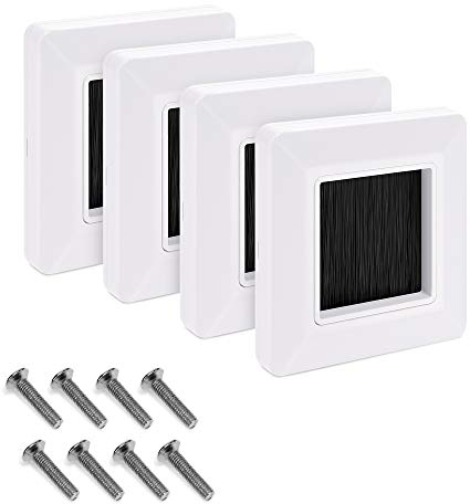 kwmobile Flush Brush Wall Plate - 4X Single Gang Flush Wall Mounted Brush Faceplate to Cover Outlets, Sockets and Tidy Up Wires and Cables - Black