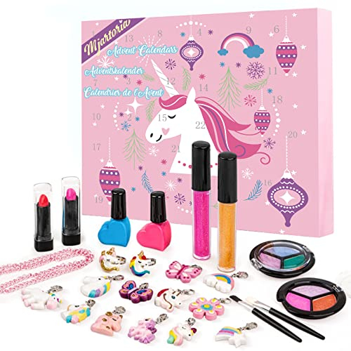 MJARTORIA 2024 Beauty Make up Adventskalender Mädchen Frauen Teenager Kinder-Einhorn Schmuck Weihnachtskalender Weihnachten Countdown mit 24 Überraschungen Weihnachten Geschenk Kosmetisch DIY Charms