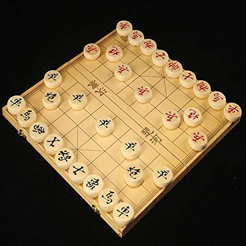 FunnyGoo Holzkiste Buchenholz Xiangqi Chinesisches Schachspiel mit Klappschachtel Schachbrett 象棋, 36x20x4cm Kiste mit Schach mit 3,8 cm Durchmesser