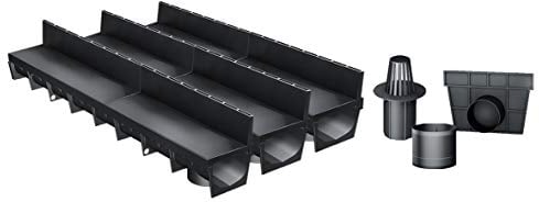 Entwässerungsrinne MEAPARK, 3er Pack (3x1m) mit Kunststoffschlitzaufsatz mit Zubehör - Entwässerungssystem für Terrassen, Schwimmbäder, Garageneinfahrten, Gärten und Fußgängerzonen. BK A15