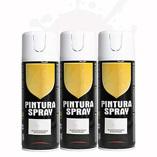 Pintura Spray 400ml para Metal/Madera/Plástico (Blanco Satinado, 400 ml (Paquete de 3)