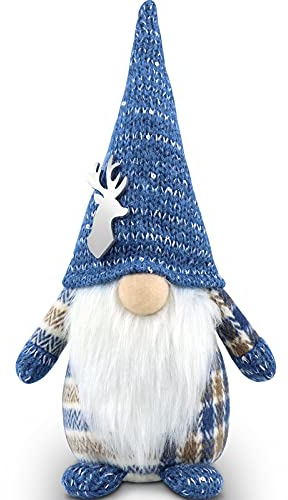 Gehydy Weihnachtswichtel Wichtel Figuren Weihnachten Dekoration Weihnachtsdeko Christmas Decorations Geweih Wichtel Zubehör für Home Küche 33cm (Blau)