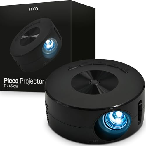 MikaMax Picco Projektor - Kompakter LED-Projektor, bis zu 1080p | 200g Projektor mit 10-60 Zoll Bild, eingebautem Lautsprecher, USB-Wiedergabe, Fernbedienung und 3,5-mm-Audioausgang.