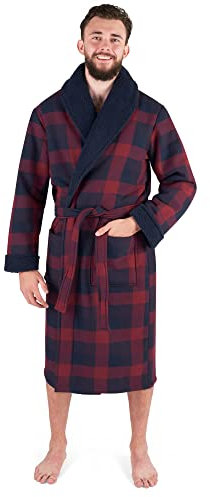 John Christian Vestaglia Uomo in Caldo Pile e Cotone, Motivo a Quadri Blu e Rosso (L)