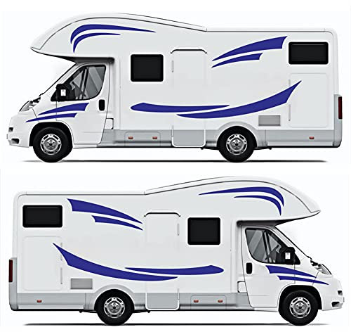 Mioloe RV Autocollant Rayure Camping-car Corps Décoration Décalcomanies Porte Panneau Pare-chocs Vinyle Graphiques Autocollants Voiture Style Accessoires Pour Camping-car RV Remorque (bleu)
