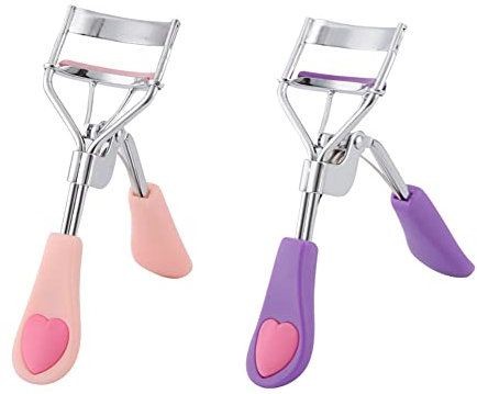 2 Stück Wimpernzange, Professionell Wimpernzange, Exklusive Wimpernzange, Für Alle Augenformen, Wimpern Curling Tool Tägliches Zubehör, mit Silikon-Nachfüll-Pads(Rosa + Lila)