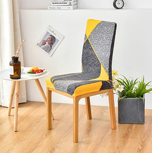 ZZDXL Stuhlhussen 2er Set Grau Gelb Stuhlbezug für Esszimmerstühle,Stuhlhusse Stretch,Stuhlhussen Schwingstuhl Waschbar, Hussen für Stühle Mit Gummiband,Stuhlhusse Moderne