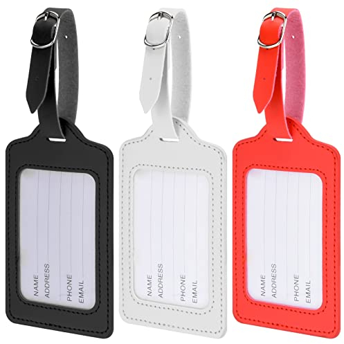 RosewineC 3 Stück Kofferanhänger mit Adressschild Name E-Mail Telefonnummer, Gepäckanhänger Koffer Taschenanhänger, Leder Namenschild für Geschäftsreise, Paare Hochzeit Reisegeschenk Abschlussgeschenk