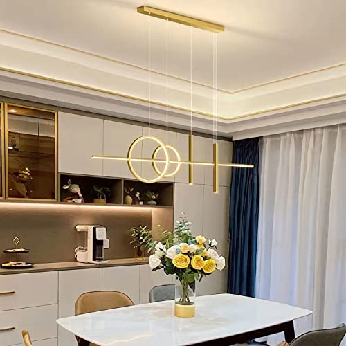 Moderne LED Pendelleuchte Esstisch Hängelampe Dimmbar Mit Fernbedienung Esszimmer Hängeleuchte Esszimmer Pendellampe Höhenverstellbar Kronleuchter für Wohnzimmer Büro Hängeleuchte (Gold, 100cm)…