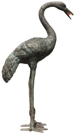 Schöner Wasserspeier Bronze Reiher aus Bronze perfekt für den Garten die Terrasse oder den Vorgarten ist Frostfest Witterungsbeständig und Neu 87cm H, BOAN-1178-1