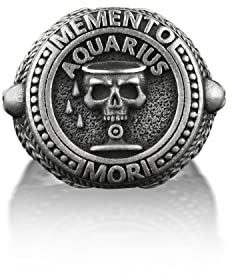 Bysilverstone Jewelry Silberring Für Herren – Wassermann-Memento-Mori-Ring Für Herren, Totenkopf-Herren-Siegelring Aus Sterlingsilber, Gothic-Ring Für Die Beste Freundin, Ungewöhnlicher Sternzeichen-R