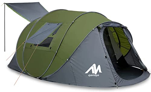 AYAMAYA Zelt 4-6 Personen Wasserdicht, Pop up Zelte Familienzelt [5 Fenster] Riesiges Camping Zelt Doppelwandig Wurfzelt Shelter 6-Mann Zelt mit Vorraum für Outdoor Sport Picknick Wandern Reisen