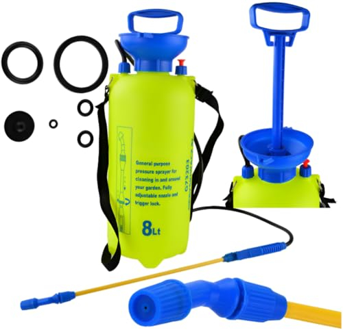 Pulverizador de presión Manual 8 L – Botella de plástico Resistente con Boquilla Ajustable – Pulverizador de jardín Universal ergonómico para Plantas, desinfectante, Limpieza