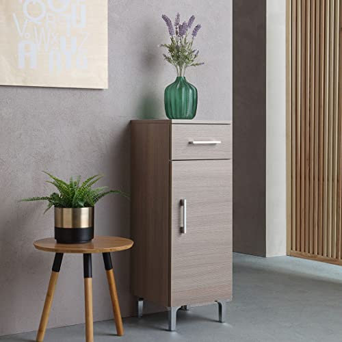 Mobiletto da bagno a terra con anta e cassetto quercia naturale Rimini