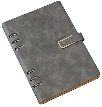 SEIWEI A5 Binder Notizbuch 6 Ringe Ledereinband Notizbuch Einfaches Tagebuch Notizbuch mit Nachfüllpapier Reisebinder für Tagebuch, persönlicher Planer, Business, Grau