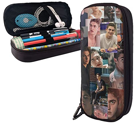 Hero Fiennes-Tiffin Petite Trousse à crayons en cuir avec compartiments Grande pochette de rangement pour bureau collège, couleur, 5.0cm*10.5cm*20.5cm