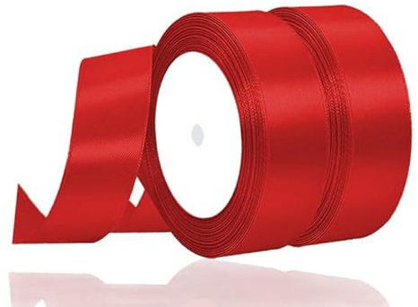 2 Rollen Satinband Rot, 22 Meters Geschenkband Breit 25mm, Geschenkband Hochzeit Stoff, Schleifenband, Rotenes Geschenk Band Geschenkbänder für Taufe Geburtstag Deko Geschenkverpackung