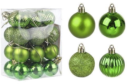 uxcell 24 Stück hellgrüne 3 cm Weihnachtskugeln, Ornamente, bruchsichere Ornamente, hängende Kugeln für Weihnachtsbäume, Hochzeiten, Party-Dekorationen
