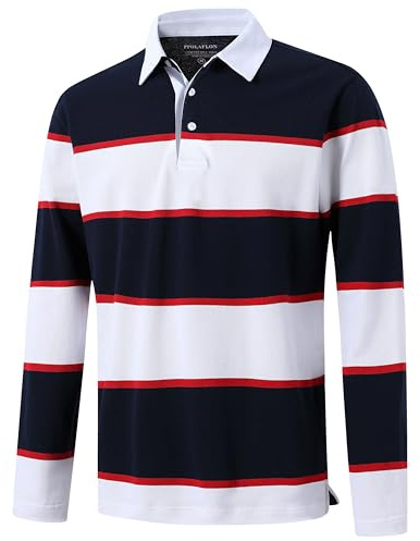 Herren Poloshirts Langarm Gestreift Dry Fit Casual Kragen Pique Golf Polo Shirts für Männer