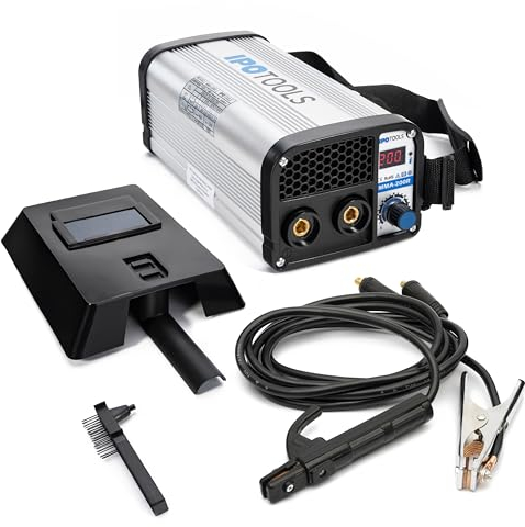 IPOTOOLS MMA-200R Elektroden Schweißgerät - IGBT Inverter Schweissgerät MMA/E-Hand mit 200 Amper/Digitale LCD Anzeige / 230V / Anti-Stick/Hot-Start/Arc-Force/Schutzschild / 7 Jahre Garantie