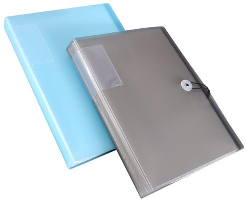 2 Pcs A4 Display Folders, Total 120 Pockets A4 Display Book Folder with Plastic Sleeves and Safety Rope Presentation Folders Document Project Folder for School and Offices