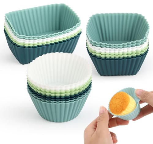 MXTIMWAN 24 Piezas Moldes de Silicona para Muffins, Moldes Magdalenas Siliconas Reposteria Moldes para Muffins de Siliconas Antiadherentes Reutilizables, para Hornear,Muffins, Aptos para Lavavajillas
