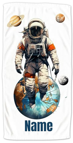 GRAZDesign Handtuch Astronaut Jungen mit Namen personalisiert, Weltall Badetuch in Zwei Größen - 140x70cm