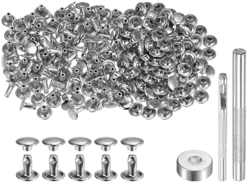 QUARKZMAN Leder Nieten 100 Set Metallniete Doppelkappe 8mm x 8mm Röhrenförmige Hohlnieten Lochzange mit 3 Werkzeug Nietenzange für DIY Handwerk Gürtel Reperatur Dekoration, Silber