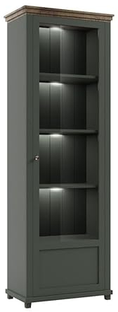Feldmann Preiswert Wohnen Glasvitrine 'Evora' Standvitrine 71cm grün Eiche lefkas Landhaus-Stil
