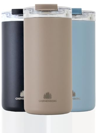 Groenenberg Thermobecher 473 ml | Kaffeebecher to go 100% Auslaufsicher | Hält mind. 4 h warm | Coffee to go Becher aus recyceltem Edelstahl (Earth)