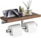 Tindbea Porte Papier Toilette Mural avec étagère Tablette, Porte Papier Rustique en Acier Inoxydable Brossé Porte-Rouleau de Papier Hygiénique (Noyer, Nickel Brossé-Double)