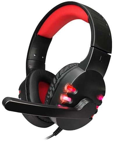 Gaming/General Use RGB Headset wired A68, Ergonomic,Surround Sound Noise Cancelling Lightweight On-Ear Headphones Mic/Volume control, soft Ear Cushions,LED light for PC, Phone,Dj – (Black & Red)