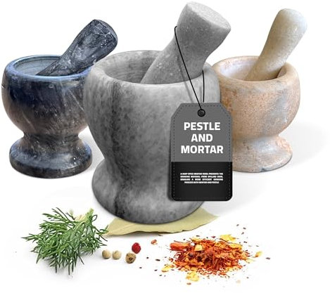LEDSone Small Mortar and Pestle Set Mini Marble Pestle Mortar Pestle and Mortar Set Premium Solid Marble Stone Herb and Spice Grinder Garlic Crusher- Ivory Pestle Set Grinder Set 11cm(4.3'')