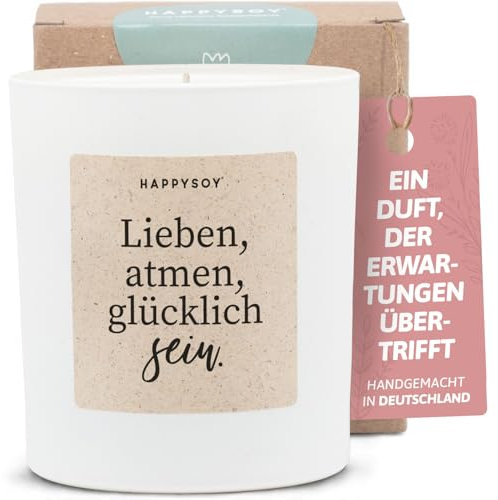 Geschenke für Yoga - Duftkerze mit Spruch - Meditation, Yogakerze, Entspannungskerze, Nachhaltig - Handgemachte Kerze - Sojawachs - Weiß