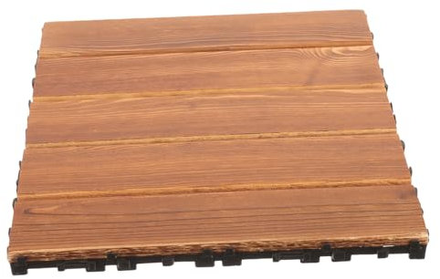 FOYTOKI Interlocking Outdoor Wood Deck Tiles Waterproof Patio Flooring Carbonized Solid Wood for Garden and Balcony 5-piece Set