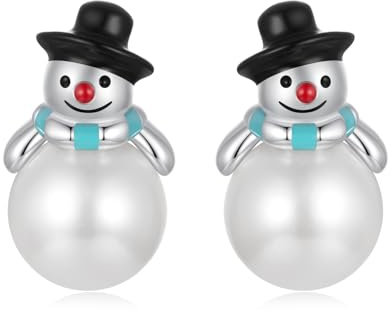 Qings Schneemann Ohrringe für Frauen 925 Sterling Silber Klein Niedlich Weihnachtsmann Hüte Weihnachten Perle Ohrstecker Urlaub Weihnachten Neujahr Schmuck Accessoire