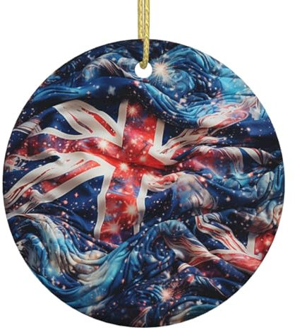Ceramic Ceramic Christmas Hanging Ornament Union Jack United Kingdom Flag Starry Christmas Ornament Personalized Christmas Tree Ceramic Ornament Round Christmas Tree Decoration