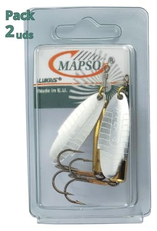 MAPSO - Blister 2 Cucharillas de Pesca Popper Lastrada nº3 Plata con Anzuelo Simple con Muerte, 15 grs