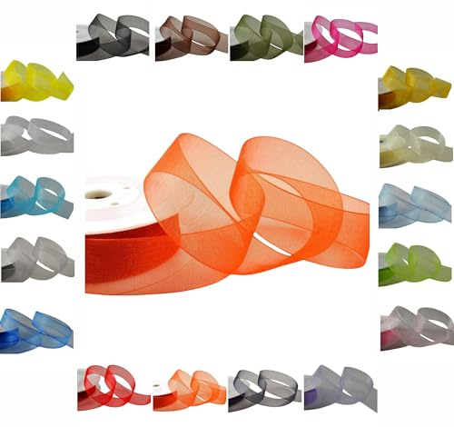 50m / 25m Roll Luxury Organza Woven Edge Ribbon Reel Rolls 3mm, 9mm, 15mm, 25mm, 40mm (Orange, 9mm - 25 Metres)