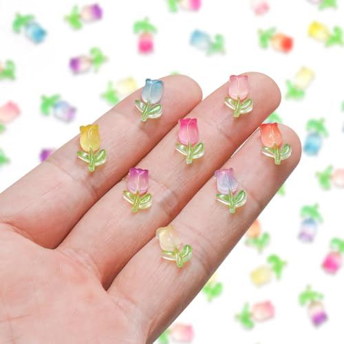 100 Pieces Mini Tulip Flowers for Crafts Dollhouse Miniatures Luminous Resin Mini Things Micro Tulip for Fairy Garden Micro Landscaping Decoration