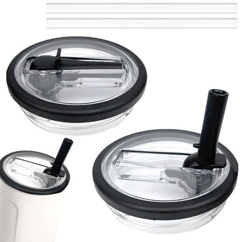 Tapas de repuesto para vasos de 40 oz, paquete de 2 tapas para vasos con 2 pajitas, cubiertas para vasos a prueba de fugas y polvo para la tapa de repuesto de la taza Stanley (negra)
