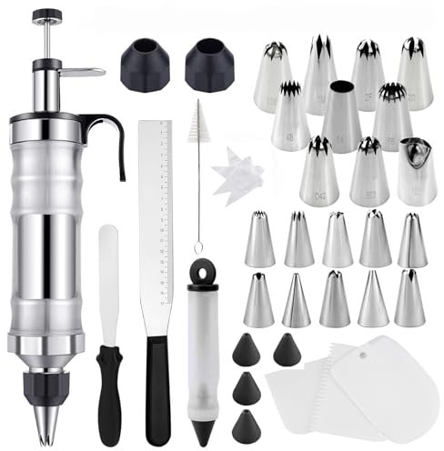 anneratteryer juego de 34 piezas Viene con 20 boquillas Boquillas manga pastelera Reposteria Pasteleria con recipiente transparente reposteria utensilios para cupcakes galletas crema pan postres