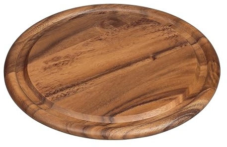 Tala Round Serving Board with Groove, Lacquered Acacia Wood Presentation Board, Dome-Compatible for displaying Cheese, Bread, Cake and Meats, Measures 30.9 x 1.5 cm